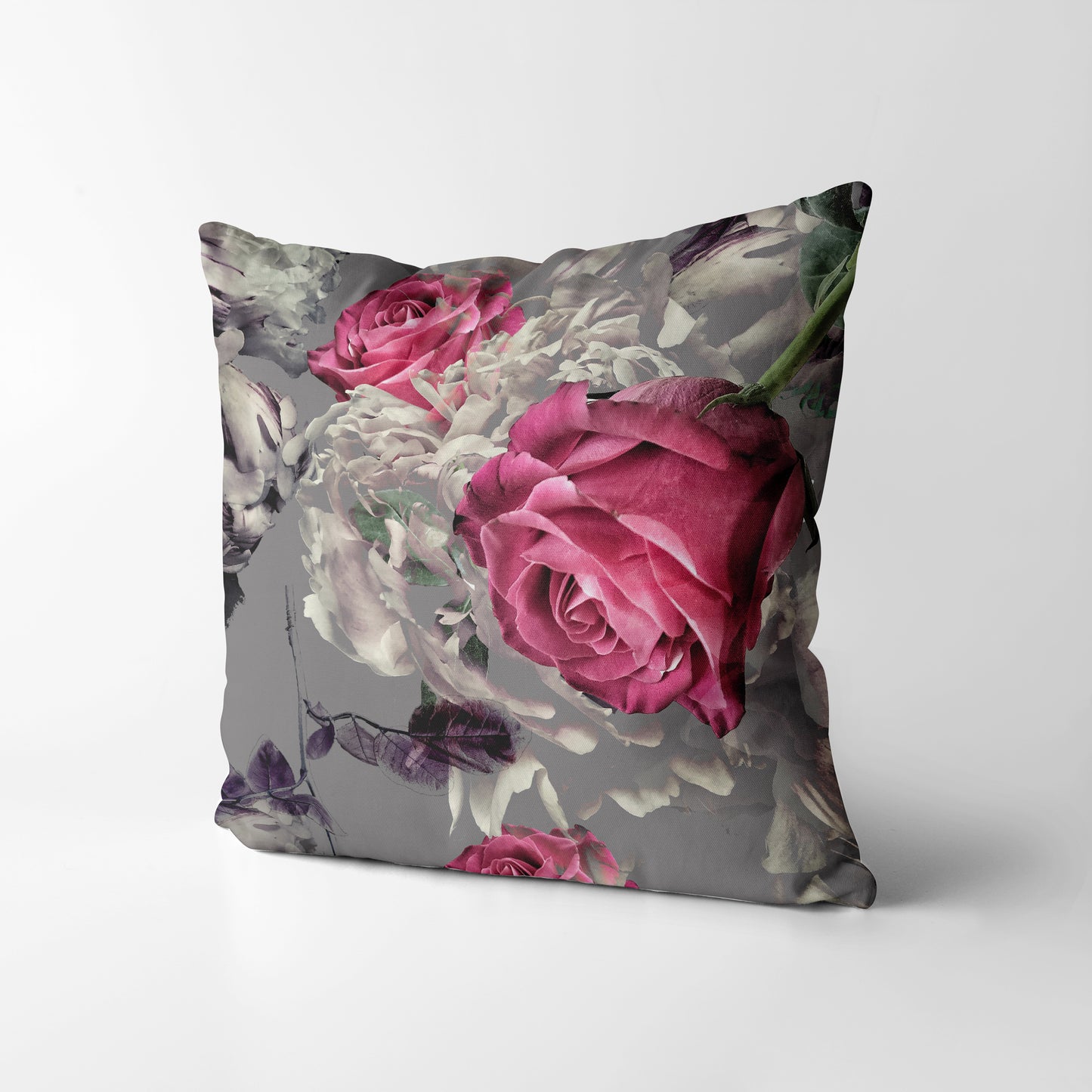 Grey & Pink Rose  - Square Cushion