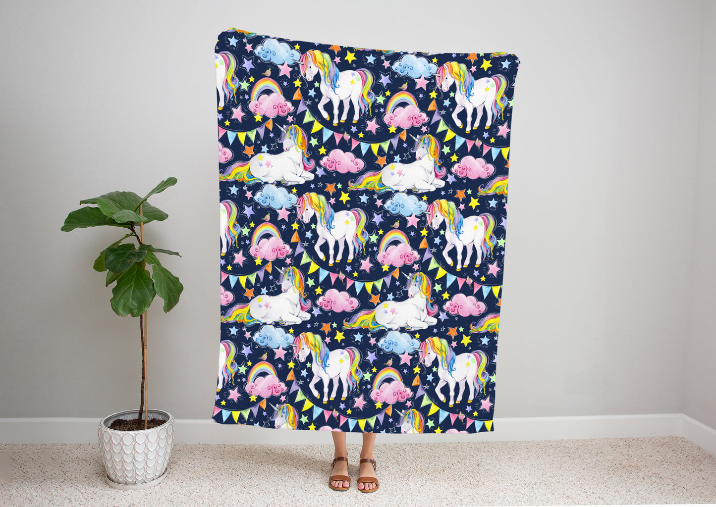 Unicorn Blue Bed Blanket Kids