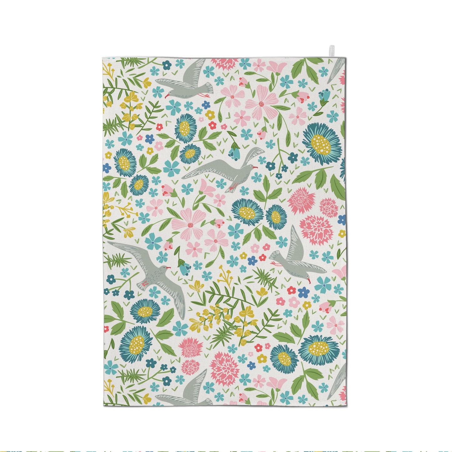Whimsical Flowers & Birds - Tea Towel