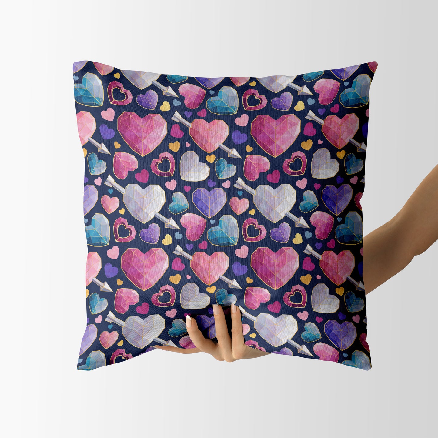 Geometric Valentines hearts - Square Cushion