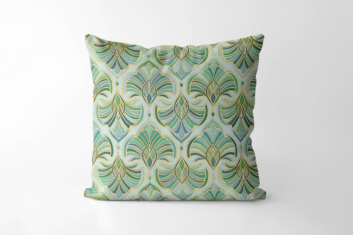 Jade Enamel Art Deco Fans Square Cushion