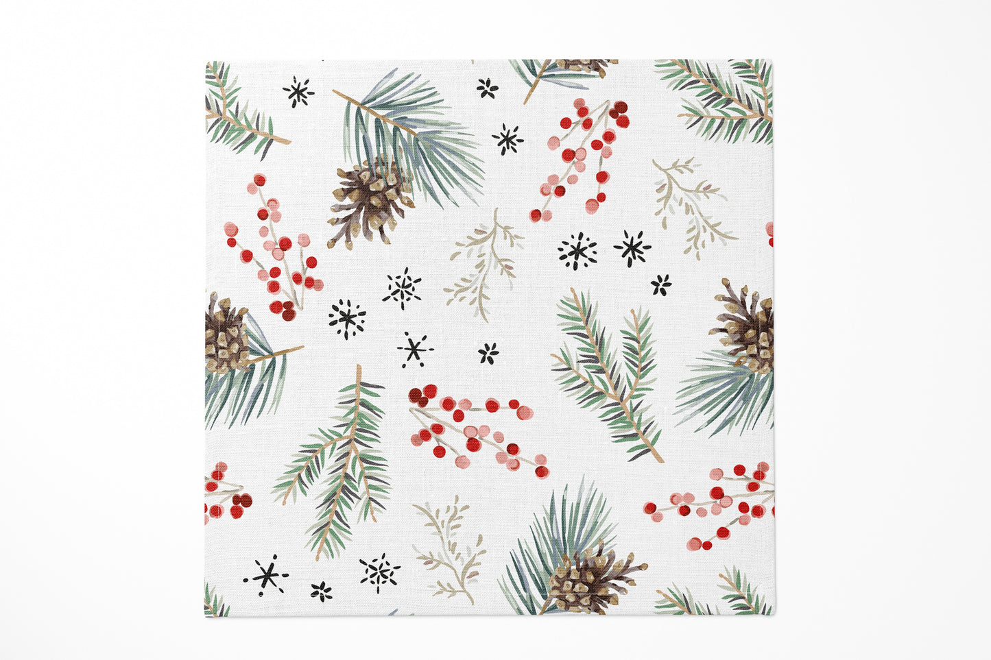 Winter Pine and Red Berries Cocktail Napkin