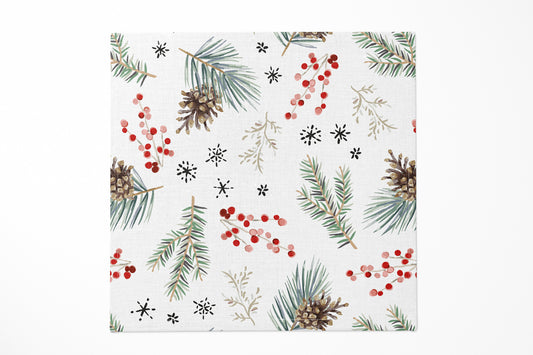 Winter Pine and Red Berries Cocktail Napkin