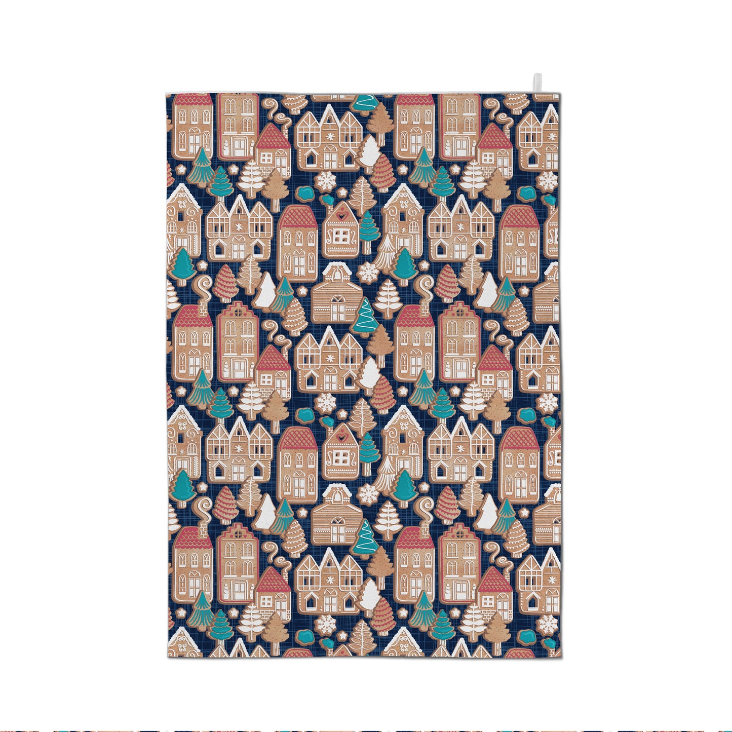 Whimsical Gingerbread Christmas Village Tea Towel