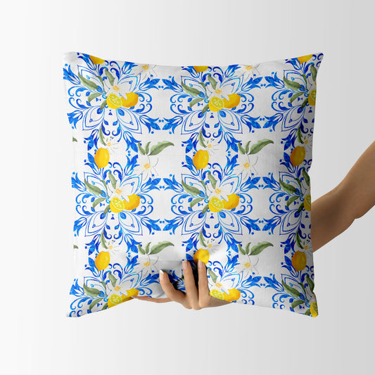 Citrus Floral Mediterranean Style lemon Fruit Square Cushion