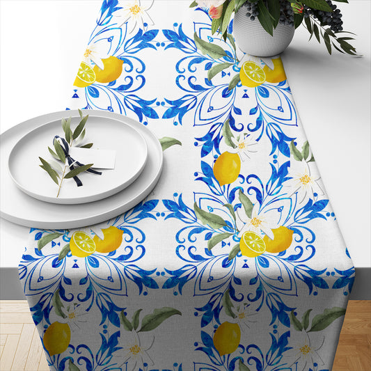 Citrus Floral Mediterranean Style lemon Fruit Table Runner