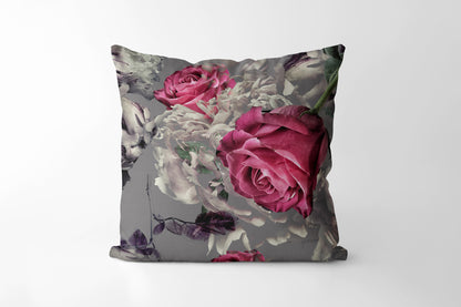 Grey & Pink Rose  - Square Cushion