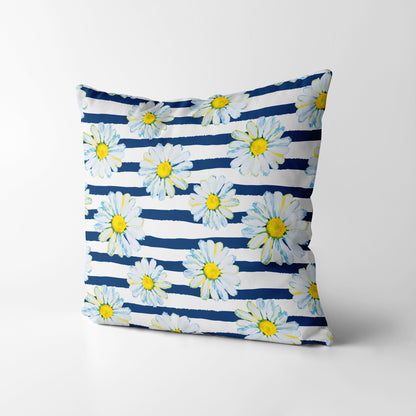 Daisies on the stripes Square Cushion