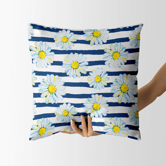 Daisies on the stripes Square Cushion