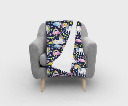 Unicorn Blue Bed Blanket Kids