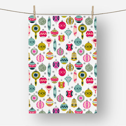 Vintage Christmas Ornaments Tea Towel