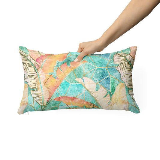 Marbled Tropical Sunset in Gilded Topaz Rectangle Cushion
