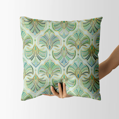 Jade Enamel Art Deco Fans Square Cushion