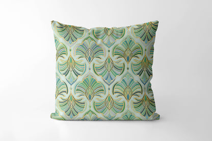 Jade Enamel Art Deco Fans Square Cushion
