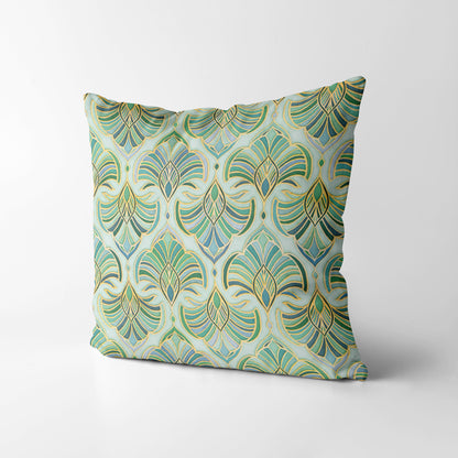 Jade Enamel Art Deco Fans Square Cushion