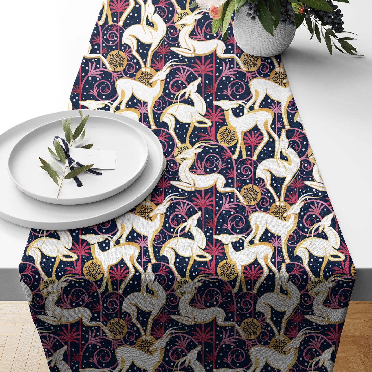 Deco Gazelles Garden Christmas Pink/Blue Table Runner