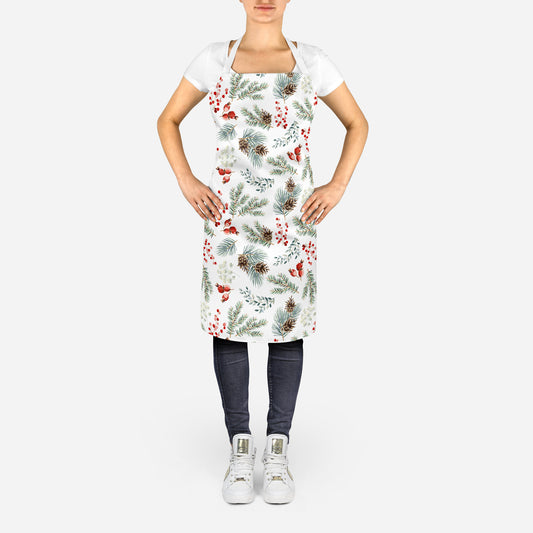 Winter Pine and Red Berries Adult Apron