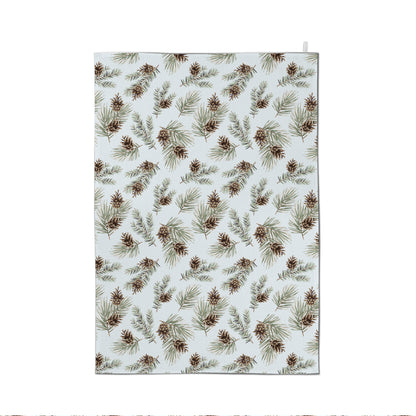 Winter Pine and Fir Twigs with Cones Tea Towel