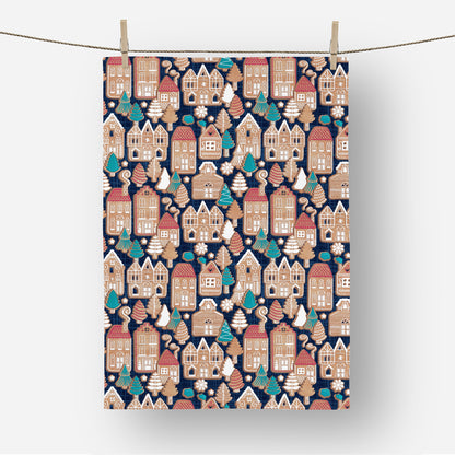 Whimsical Gingerbread Christmas Village Tea Towel