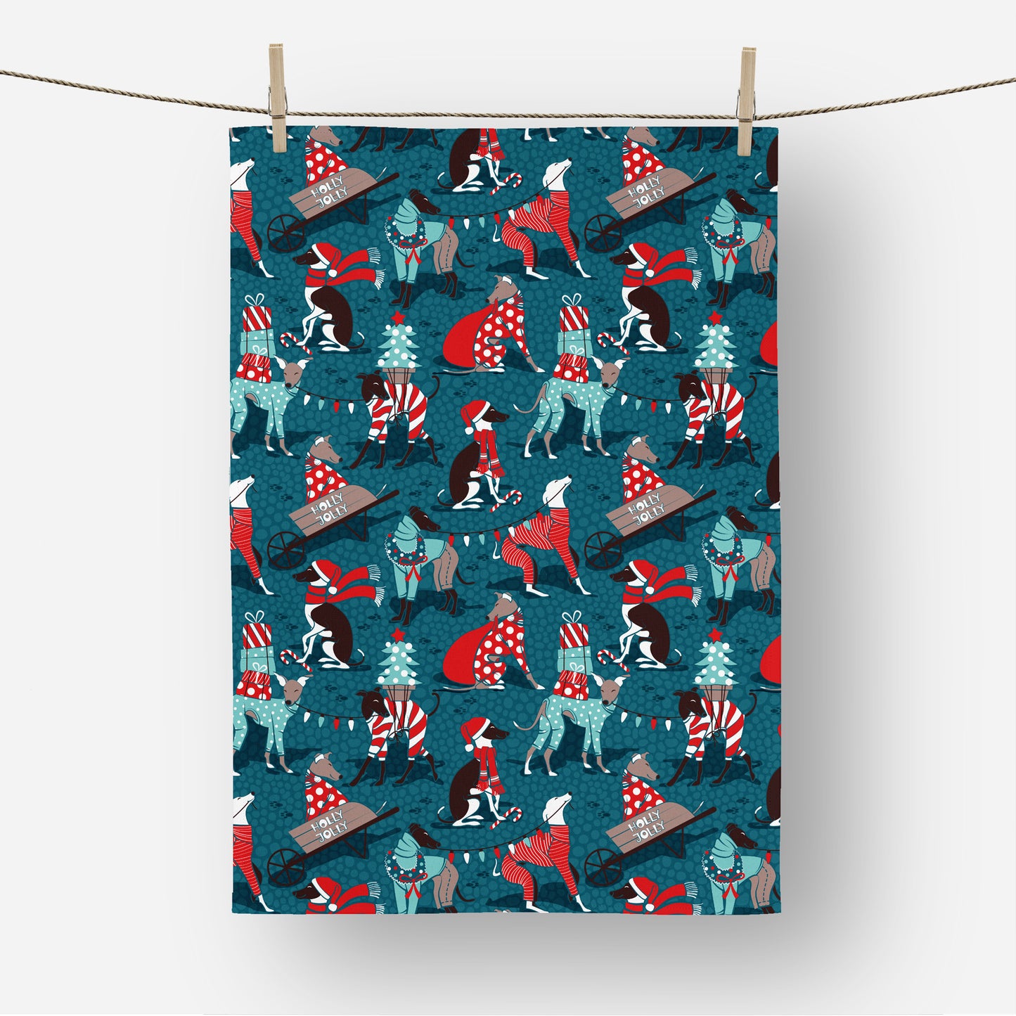 Greyhounds Christmas Dogwalk Tea Towel