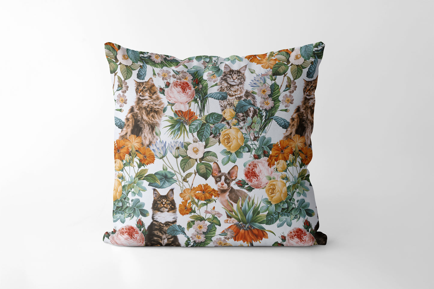 Cat and Floral Pattern III Square Cushion