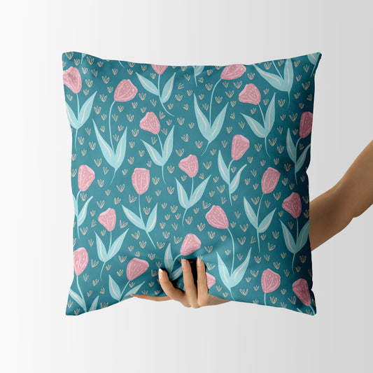 Modern Whimsical Tulip Flowers - Square Cushion