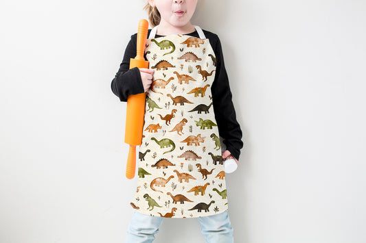 Tiny Mustard and Olive Green Dinos Kids Apron