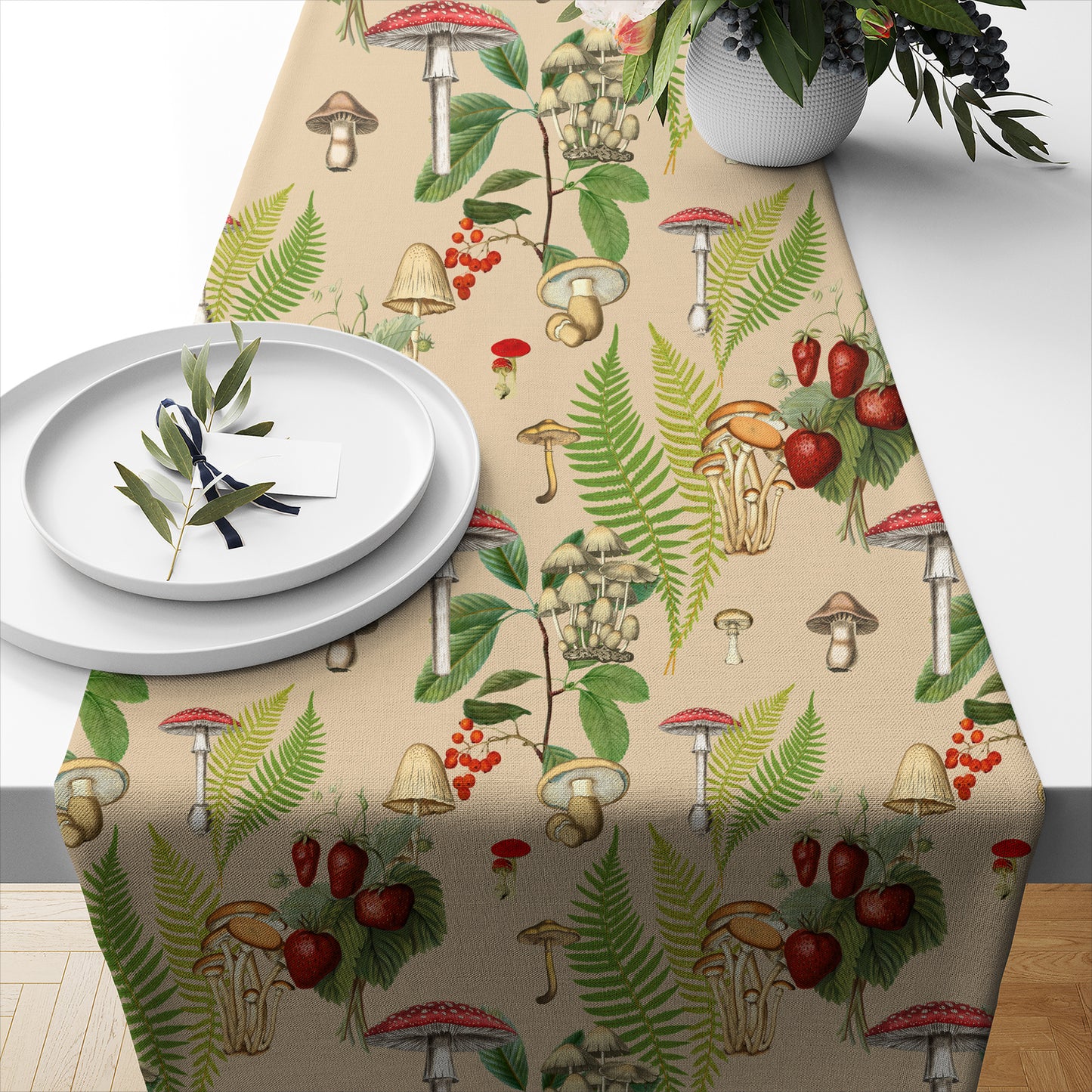 Forest Wild Flowers Mushrooms II Table Runner