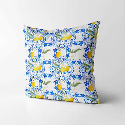 Citrus Floral Mediterranean Style lemon Fruit Square Cushion