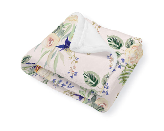 Cream Peony Flowers Baby Blanket